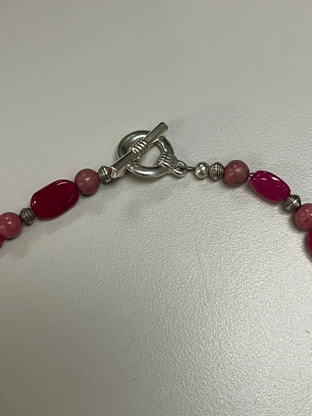 Source Unknown Pink Beaded Necklace with Silver Heart Pendant
